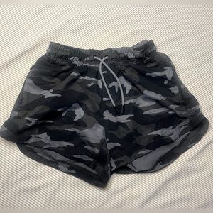 Black and grey camo athletic shorts